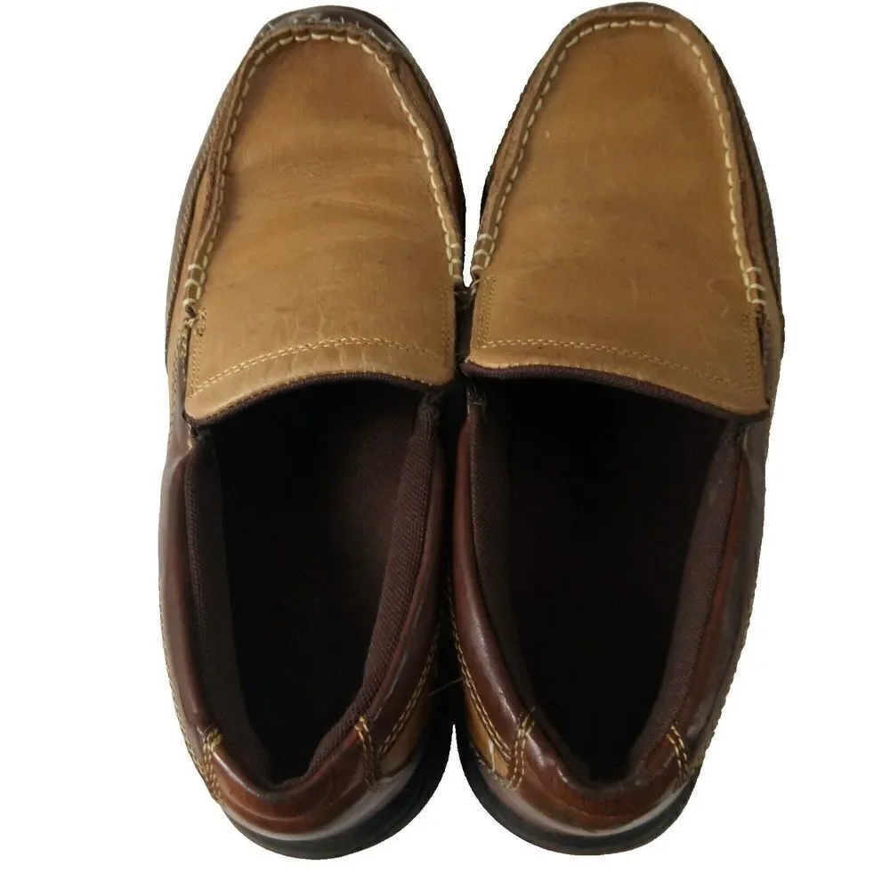 Croft & Barrow Two Tone Brown Leather Slip-On Casual Loafer Shoes Size 9.5M